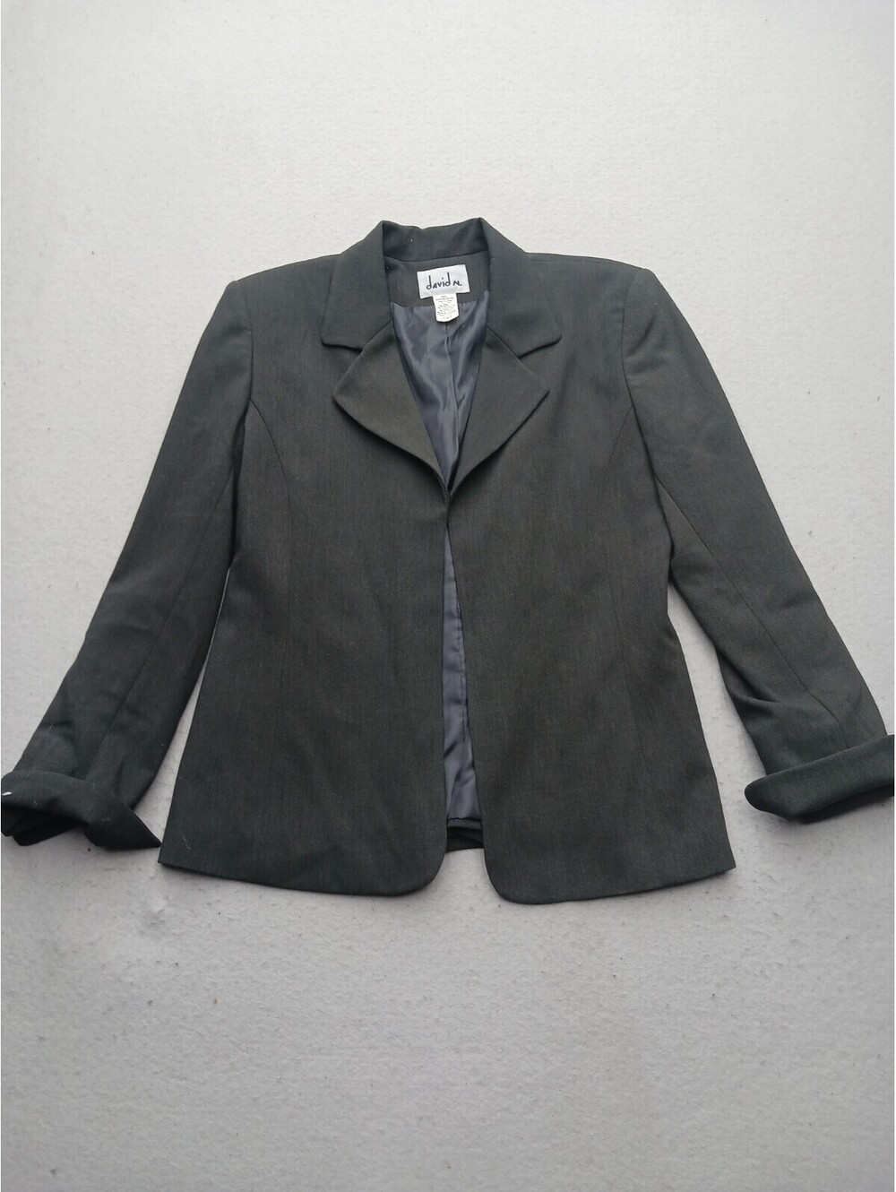 David N Sport Women's Blazer Size 8 Grey Solid Collared Lined Cuffed Open